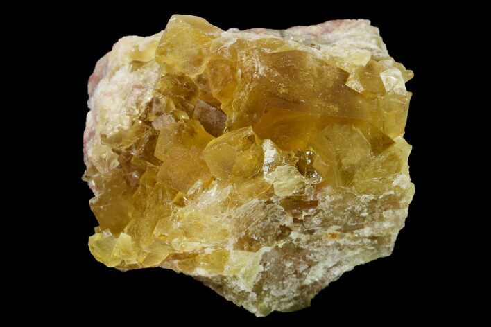 Yellow Cubic Fluorite Crystal Cluster with Quartz - Morocco #159956
